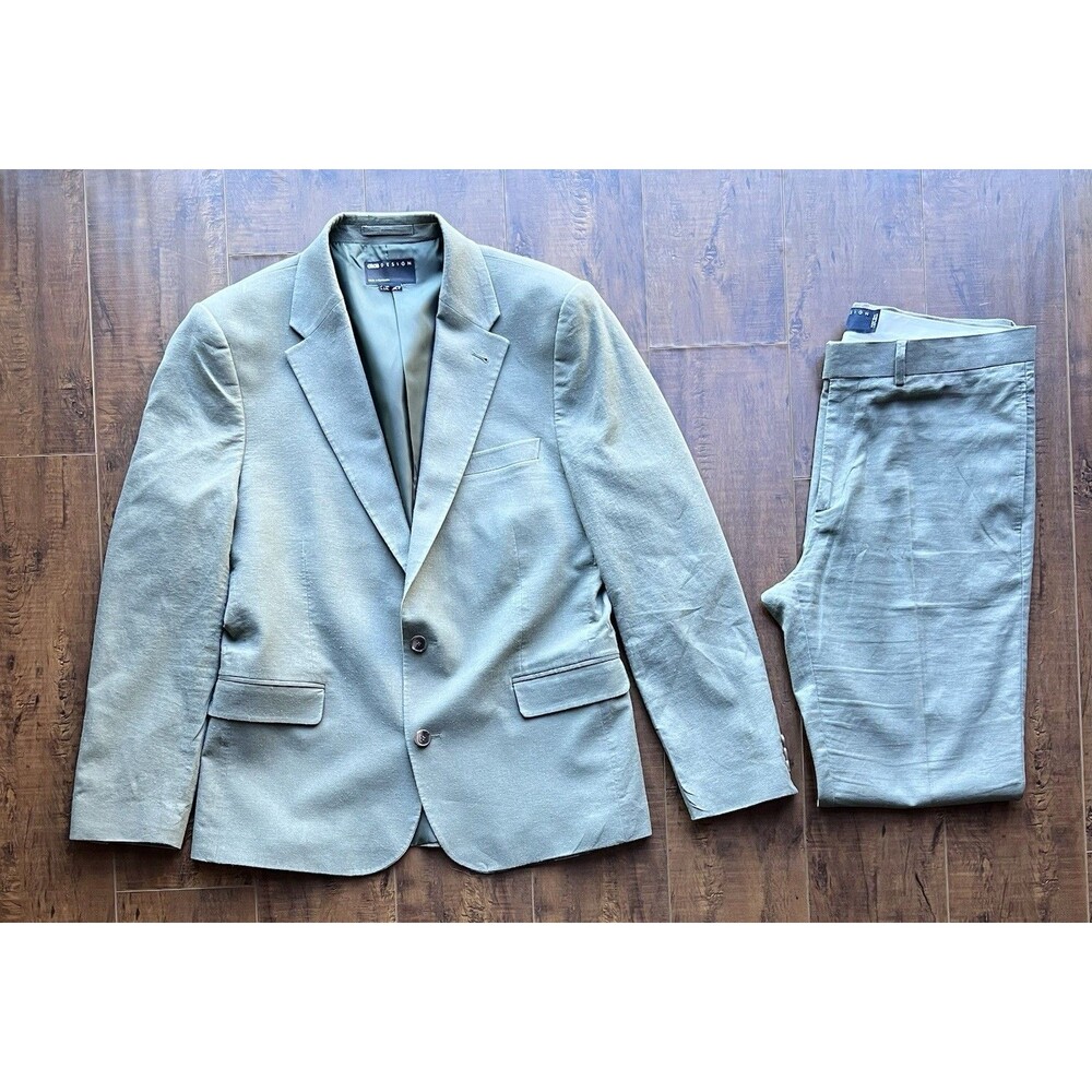 ASOS Design Men's Linen Cotton Blend Slim Suit Olive Green Chest 44 Pants 36x34